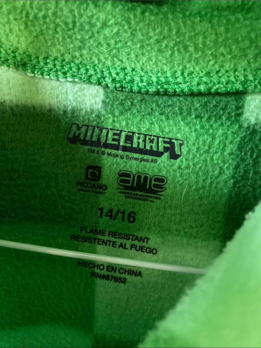 Boys Minecraft green one piece hooded pajamas size 14/16